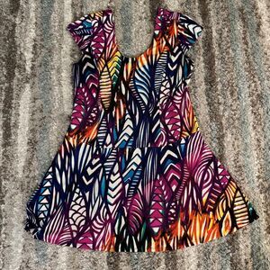 Ambar Vibrant Multicolor Abstract Casual Scoop Neck Dress L